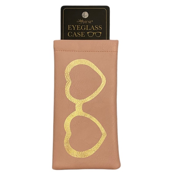 Lady Jayne Pink Eyeglass Case w/ Gold Heart Frames Design - Picture 1 of 2